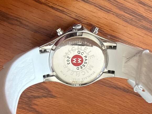 MICHELE Womens Tahitian Watch 39mm Silver, Stainless Steel, White Silicone Strap - Picture 13 of 16